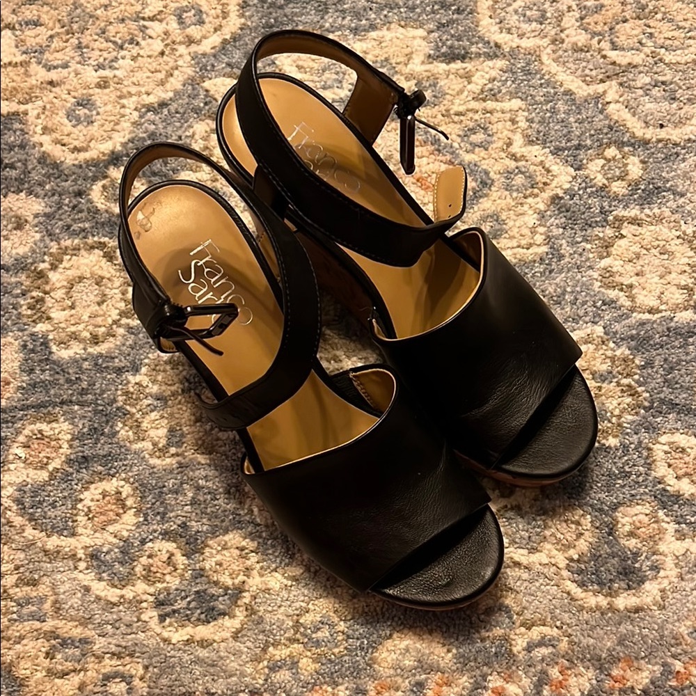 Franco Sarto Black Leather Open-Toe Slingback Sandals